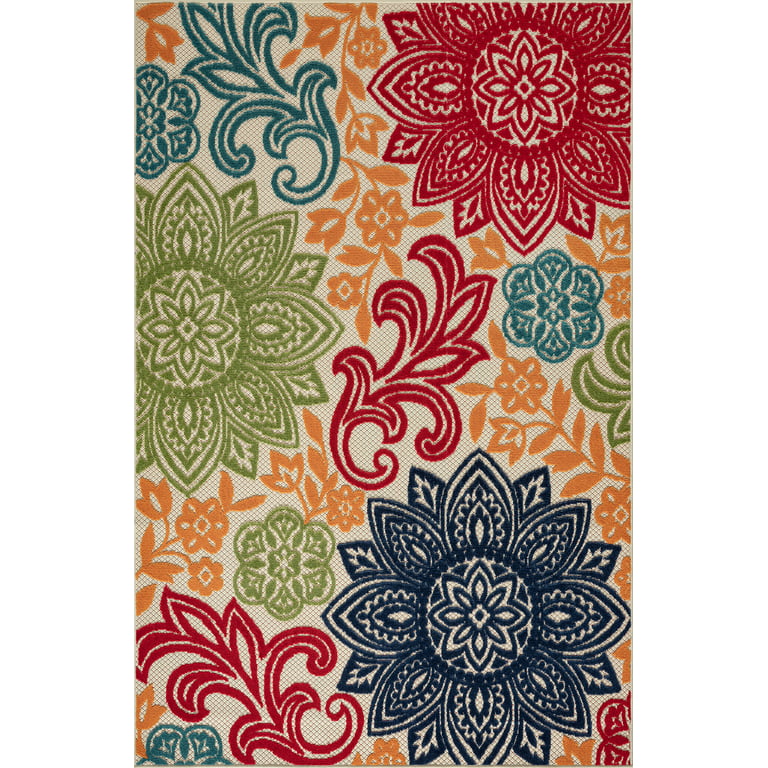 9x12 Water Resistant, Large Indoor Outdoor Rugs for Patios, Front Door  Entry, Entryway, Deck, Porch, Balcony, Outside Area Rug for Patio, Multi-Color, Floral