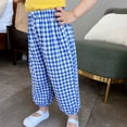thumbnail image 5 of Kndvns Toddler Baby Girl Boy Classic Pants Plaid Elastic Jogger Gingham Long Pants Summer Fall Harem Pants Daily Blue 6-7 Years, 5 of 6
