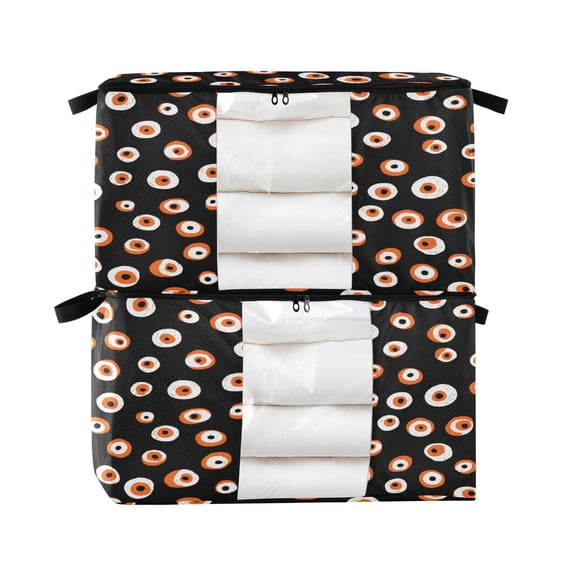 Foldable Clothes Storage Bags Clothes Organizer Bin with Clear Windows for Clothes Bedding Small Eyeballs Pattern