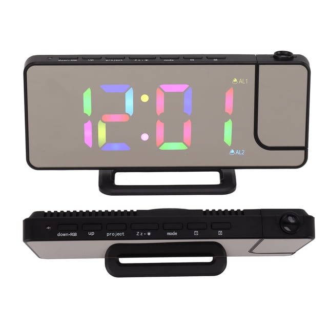 Horloge Numérique à Grand Écran avec Projection Miroir, Multifonction, LED RVB, avec Alarme Électronique, Horloge de Chevet à Grand Affichage, Horloge Électronique Moderne, Numérique Couleur RVB