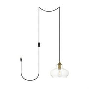 Destry 1 Light brass plug-in Pendant With Clear Glass