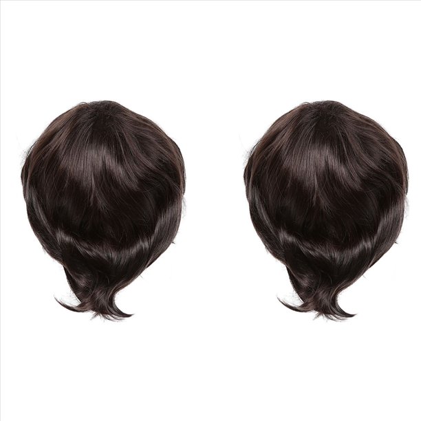 2X Peluca de los Hombres de Peluca Corta Recta Recta de Seda de Alta Temperatura Pelucas Llenas / Hombres ArtíSticos Pelucas Negras Marrones para Hombres