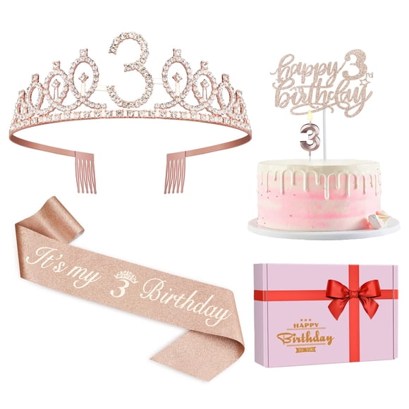 Decoraciones de 3er cumpleaños para niñas Faja de 3er cumpleaños Corona/Tiara Velas Adornos para pasteles. Regalos de 3er cumpleaños para niñas 3 Decoraciones de cumpleaños para niñas 3 Decoraciones d