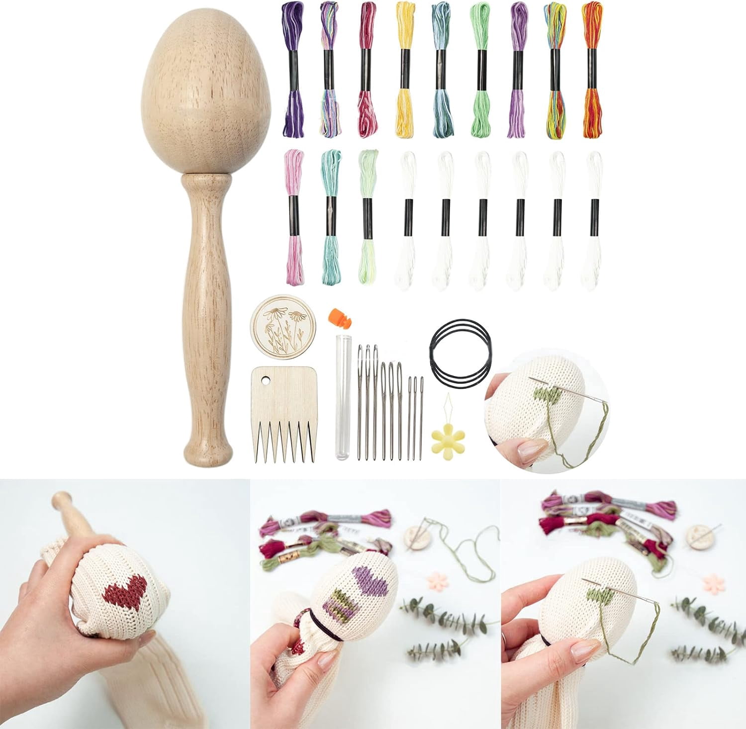 Wood Darning Egg, Socks Repair Needle Thread, Sewing Tool, Adult Handicraft, Home Mending Kit, Gloves Needle, Wood Egg
