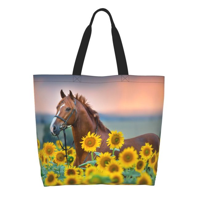 Disketp Horse Sunflowers Bolsa Tote Estampada para Mujer, Bolso de Hombro y de Mano para Compras y Viajes