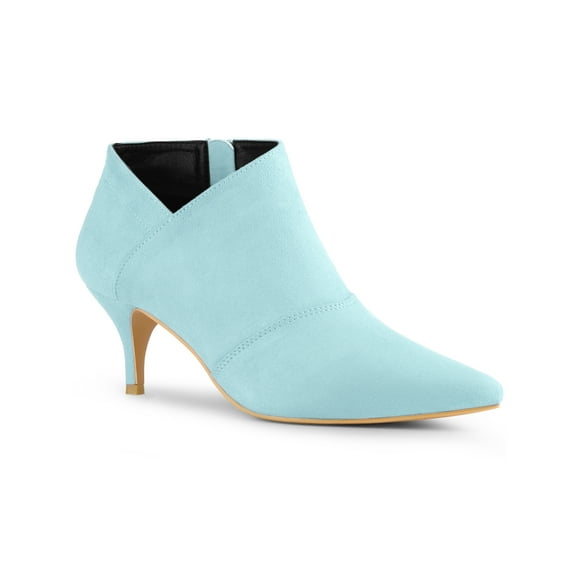 Unique Bargains Women's Pointed Toe Kitten Heel Cutout Ankle Boots Sky Blue (Size 8.5)