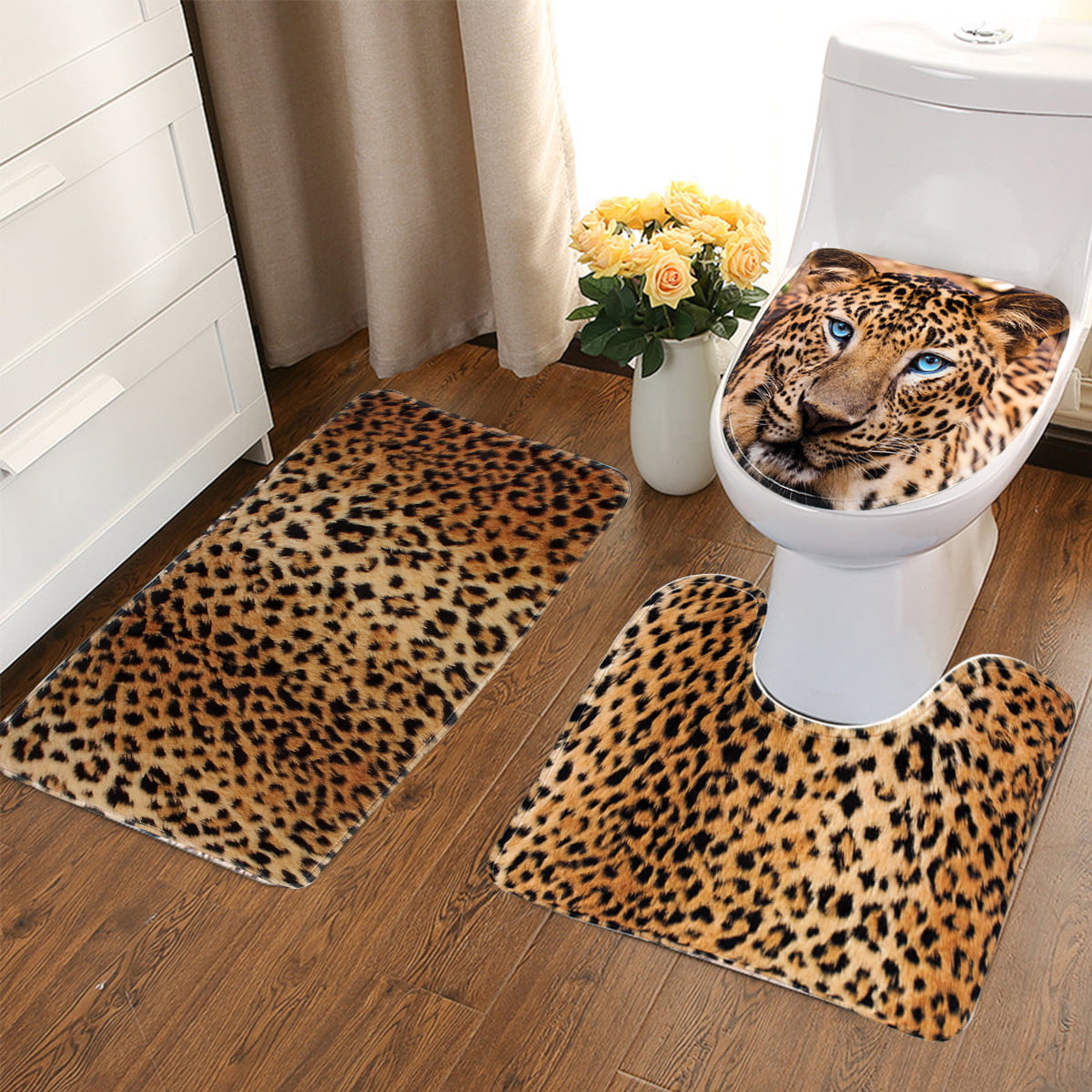 3pcs/set Printed Non Slip Water Absorb Floor Rugs Carpet Mats Pad Bathroom Decor 