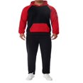 thumbnail image 1 of Men‘s Fitness Sports Pants Set Contrast Color Patchwork Drawstring Hooded Large Pocket Sweater + High Stretch Pants, 1 of 9