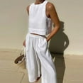 thumbnail image 3 of Tenues de Vacances pour Femmes Ensembles 2 Pcs pour Femmes Ensemble de Vêtements Femme Col Rond Sans Manches Hauts Pantalons Ensembles Style Pantalon Décontracté S_856 Survêtements pour Femmes Blanc m, 3 of 6