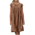 thumbnail image 3 of Milgrthf Robe en Lin pour Fille Robes d'Été Vintage Col Rond Manches Courtes Robes Froncées T-Shirts Robe Tenue Décontractée de Vacances Beige 13 Ans, 3 of 7