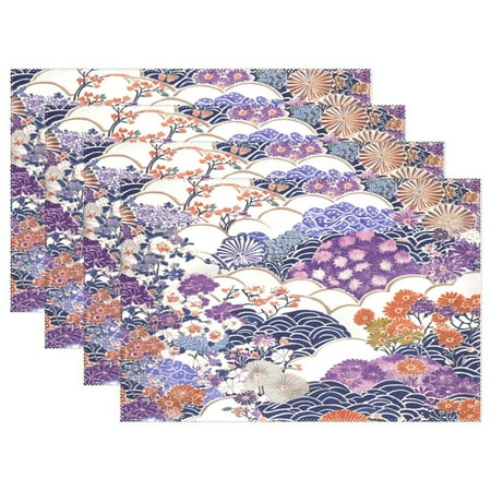 

Ryvnso Placemats Set of 4 Purple Artistic Flower Pattern Dining Mats Heat-Resistant Non-Slip Washable Table Mat