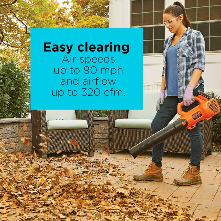 BLACK+DECKER 40V Cordless Leaf Blower Kit, 120 mph Air Speed, 6-Speed Dial,  Built-In Scraper, With Collection Bag, Battery and Charger Included