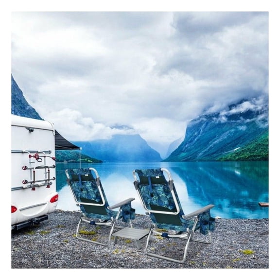 Yunken 2 Pack 5-Position Outdoor Folding Backpack Beach Table Chair Reclining Chair Set, Compact Foldable Design, Comfortable for Sunbathing and Reading