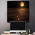 thumbnail image 2 of HFDF Canvas Print Wall Art Glimmering Golden Ocean with Moon & Stars Astronomy & Space Sky Digital Art Modern Art Global Scenic Colorful Multicolor for Living Room, Bedroom, Office 16x12inch Framed, 2 of 4