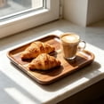 thumbnail image 4 of Solid Wood Rectangular Tea Tray - Multi-Purpose Serving Platter with Raised Lip for Cups, Snacks, Vanity, and Home Decor Brown, 4 of 6
