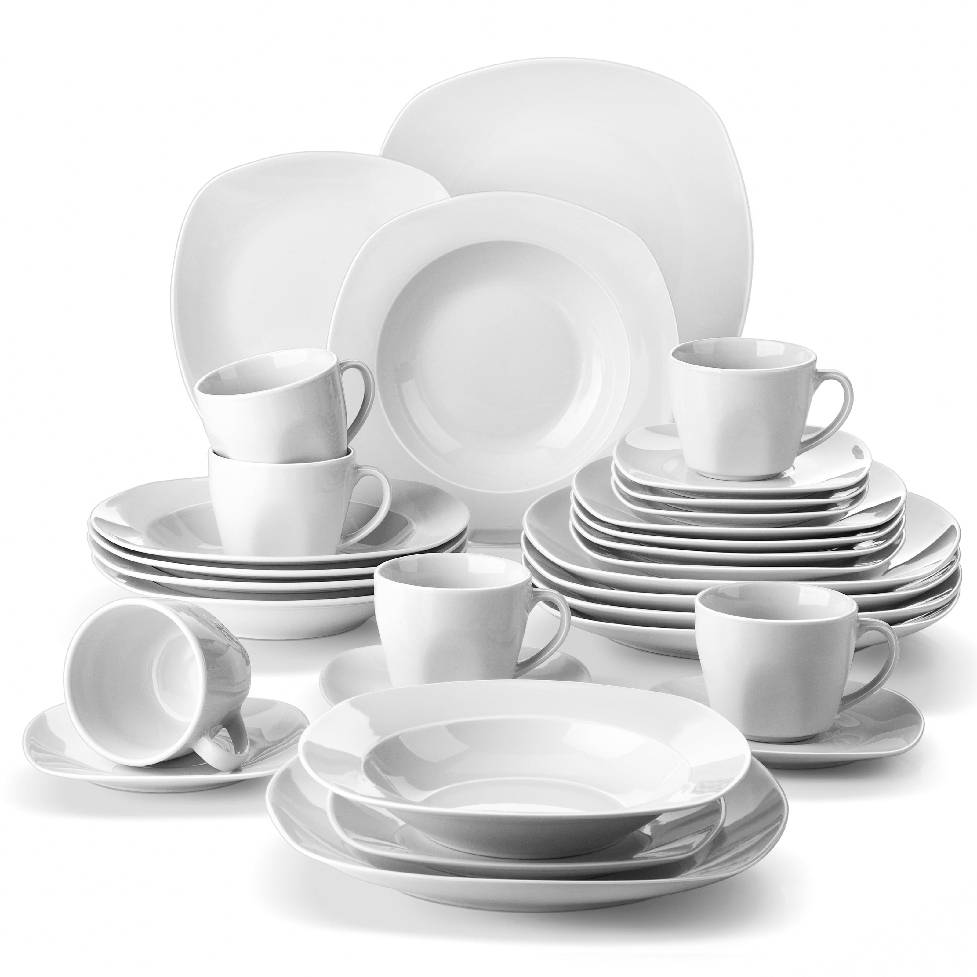 Service for 6 People 36-Piece Dinnerware Set with 6 x Cereal Bowls/Dinner Plates/Dessert Plates/Soup Plates/Cups/Saucers Series Blance Ideal Gift for Wedding New House Party MALACASA 