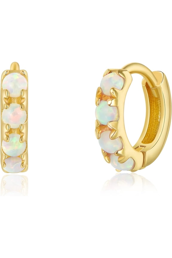 Tiny Mini Opal Huggie Hoop Earrings Upper Ear Cartilage Helix 18k Gold Plated Minimalist Simple Small 10mm 8mm 6mm Hoop Earrings