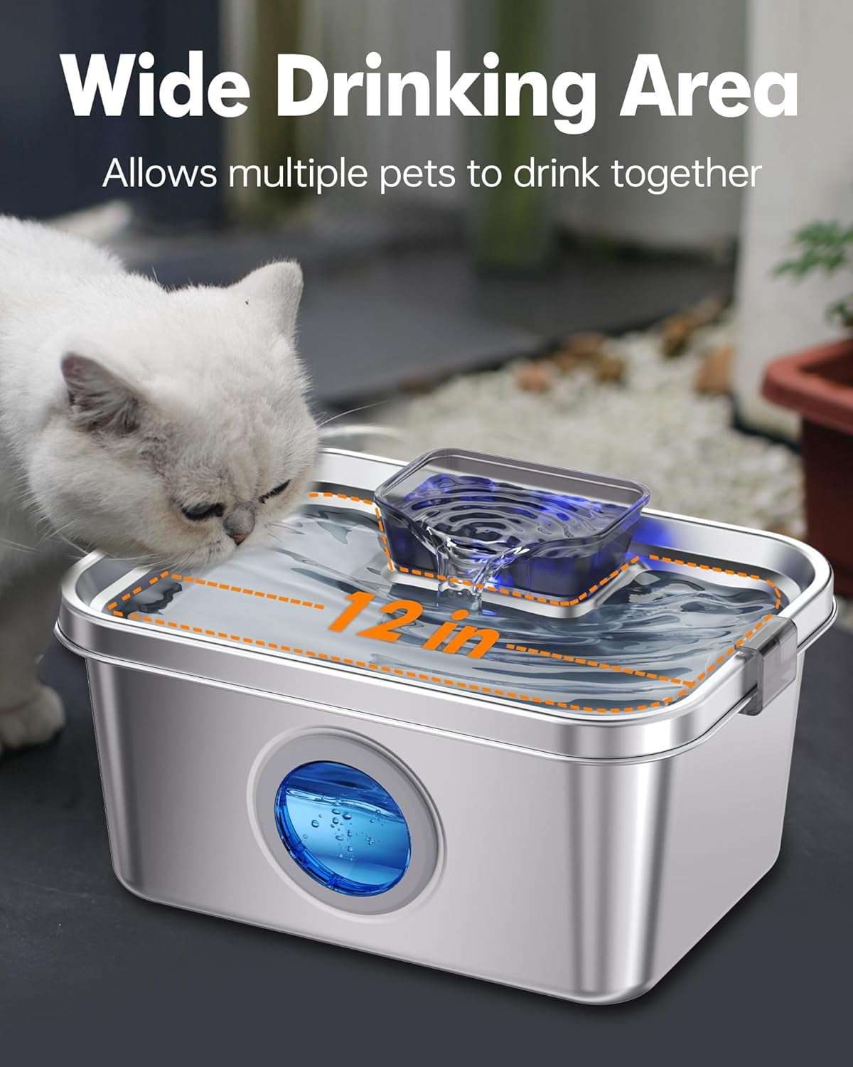 Dog Water Fountain 2 Gal, Stainless Steel Dog Water Fountain for Large Dogs Multi-Cats, Pet Water Fountain with Big Window, Super-Quiet Pump, Indoor Automatic Dog Water Bowl Dispenser Fountain