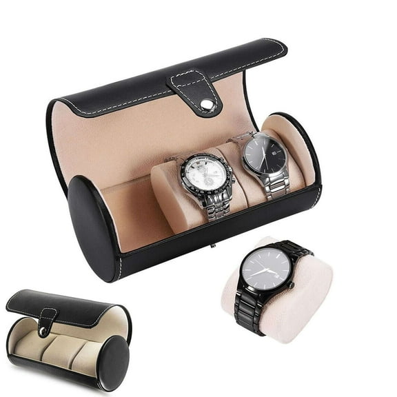 LAVA 3 Slots Watch Travel Case Leather Watch Box Organizer Portable Watch Roll Storgae Pouch (Black)