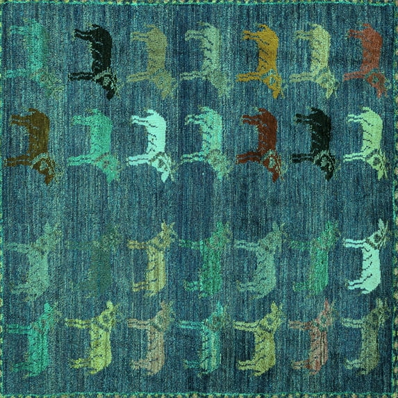 Ahgly Company Machine Washable Indoor Square Abstract Turquoise Blue Modern Area Rugs, 5' Square
