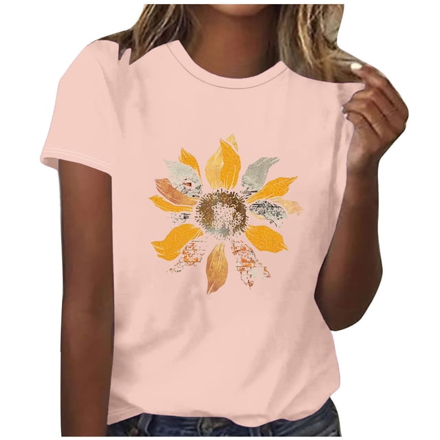 Tops Cortos para las Mujeres Blusas Impresas Manga Corta Cuello Redondo, Tops de Blusa para las Mujeres Primavera Verano Casual