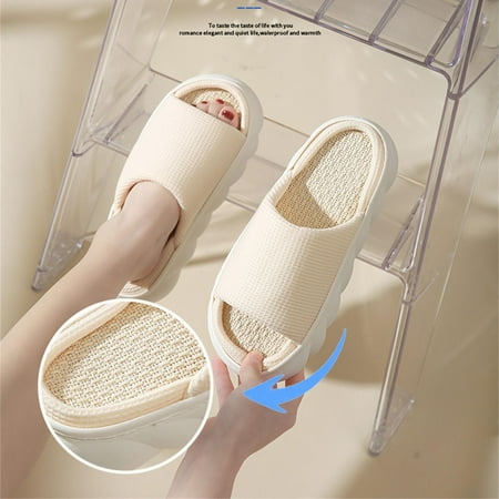 

Voncos Womens Casual Slippers- Spring And Autumn Linen Shoes Slippers Indoor Home Thick Soled Casual Slippers Clearance Shoes Khaki 5.5-6