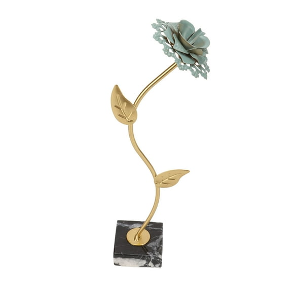 Metal Flower Statue, Metal Floral Sculpture Marble Base for Room Decoration