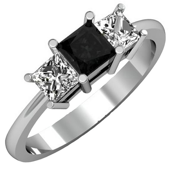 Dazzlingrock Collection 1.00 Carat (ctw) 14k Princess Cut Black and White Diamond Ladies Bridal 3 Stone Engagement Ring 1 CT, White Gold, Size 8
