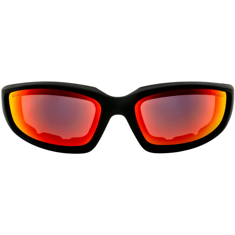 Birdz Oriole SS Padded Motorcycle Riding Sunglasses for Men or Women Anti Fog ANSI Z78.1+ Black Frame w/Red Mirror Lens