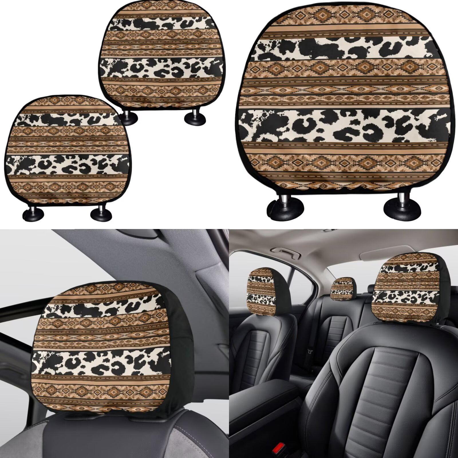 Garronmavis Aztec Geometry Car Seat Covers Set Pack 11 Pcs with Auto Headrest Cover+Handbrake Gear+Shift Knob Cover+Auto Cup Coaster+Wristlet Keychain Fit for Most Sedan Van Truck