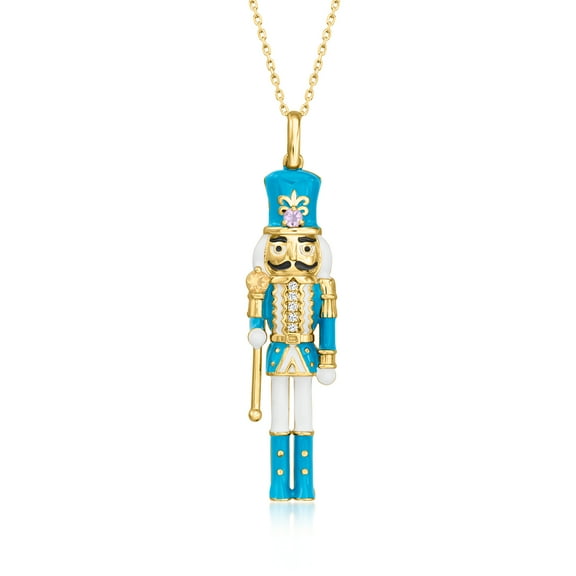 Ross-Simons 0.35 ct. t.w. Multi-Gemstone Nutcracker Pendant Necklace With Multicolored Enamel in 18kt Gold Over Sterling, Women's, Adult
