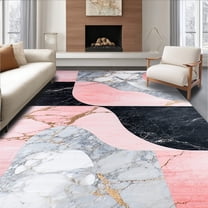 Flatwoven High Traffic Area Rug, Contemporary Black and Gray Abstract Design, Non Slip, Stain Resistant, Washable Area Rugs for Living Room, Bedroom(Pink, 4X6)