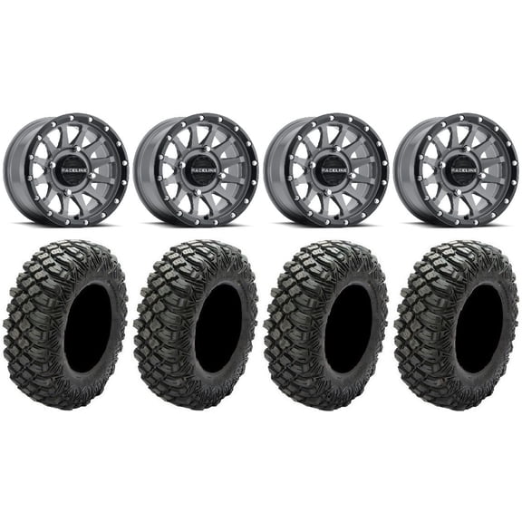 Raceline Trophy 15" Grey Wheels 32" Crawler XG Tires Kawasaki Mule Pro FXT