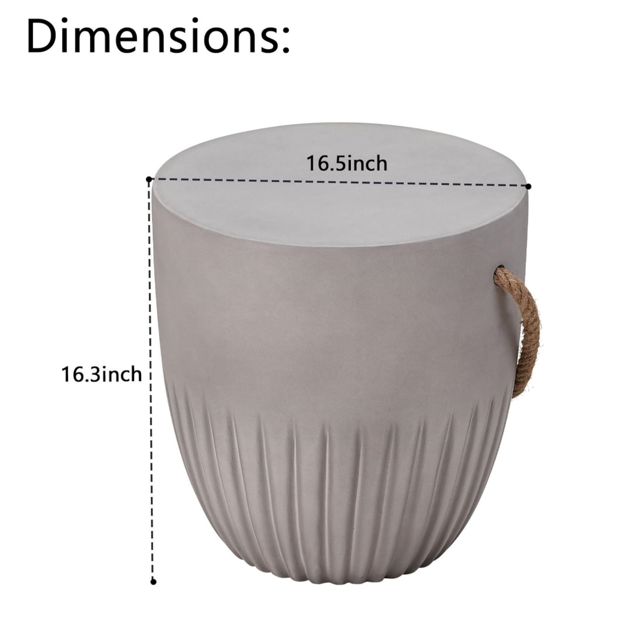 T-Patio Round Outdoor End Table with Hemp Rope, MGO Classic Accent Side Table, Grey, Set of 1