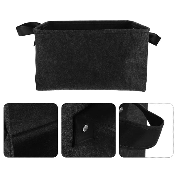 OULII Black Foldable Felt Storage Basket with Handles, Clothes Organizer Container for Household and Home Use