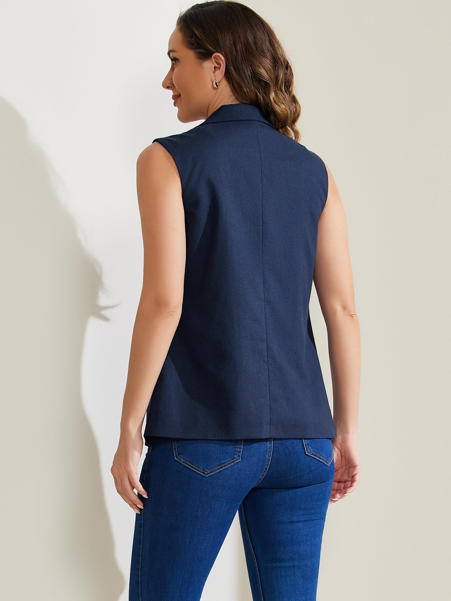 DARING DIVA Sleeveless Blazer for Women's Work Office Suit Vest Jacket M Blue