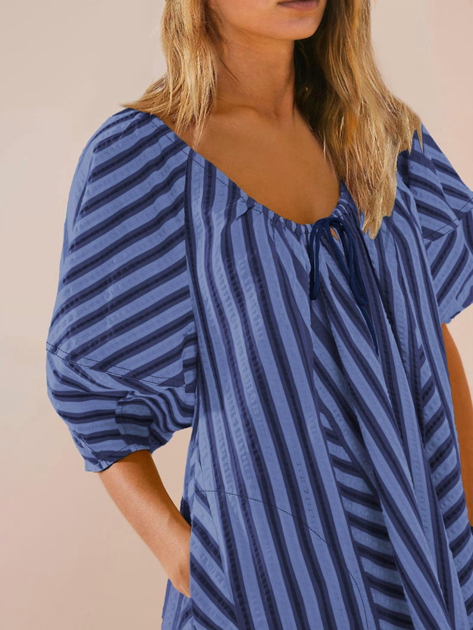 Womens Oversized Striped Romper Dress Shorts Jumpsuit Beach Vacation Clothes with Pockets
