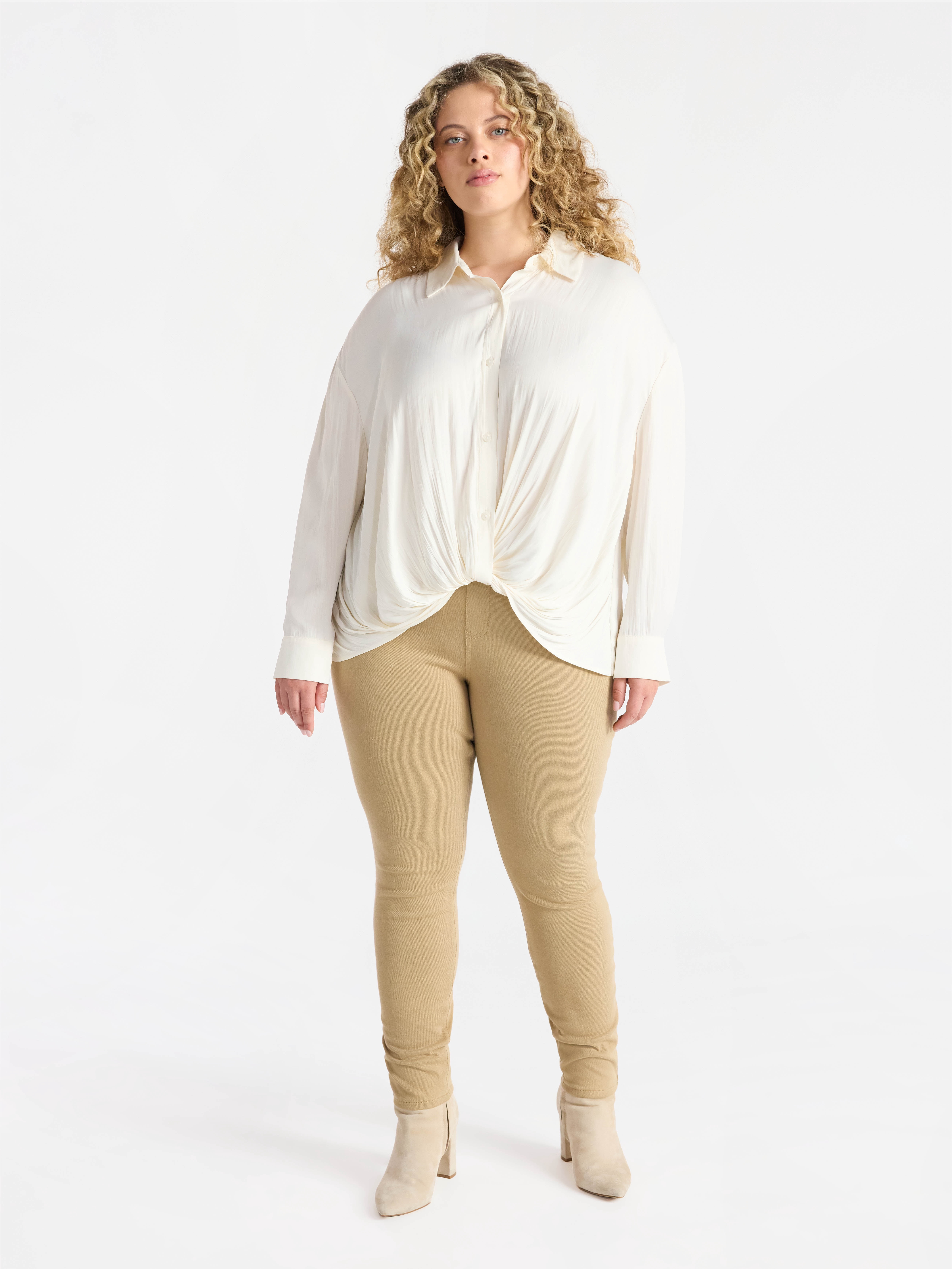 Terra & Sky Women's Plus Twist Front Blouse with Long Sleeves, Sizes 0X-5X