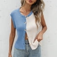 thumbnail image 7 of Stichou Sweater Vest for Women Tops Color Block Button Down 2026 Spring Summer Sleeveless Cardigan Crew Neck Knitted Shirt Blue L, 7 of 7
