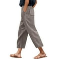 thumbnail image 2 of Capri Pants for Women Spring Summer Elastic Waist Relaxed Fit Straight Leg Linen Cropped Pants with Pockets, 2 of 5