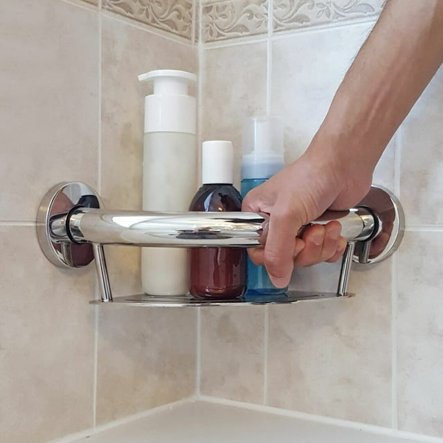 HEALTHCRAFT Tablette d'Angle Barre d'Appui Conforme à la Norme ADA, Sécurité pour Baignoire et Douche, Résistant à l'Eau, Barre d'Appui Murale en Acier Inoxydable, pour Personnes Âgées, Personnes Âgées Ou Handicapées, jusqu'à 500 Lb, Chrome Poli