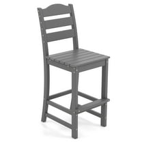 Costway Outdoor HDPE Bar Stool Patio Tall Chair Backrest Footrest All Weather Gray