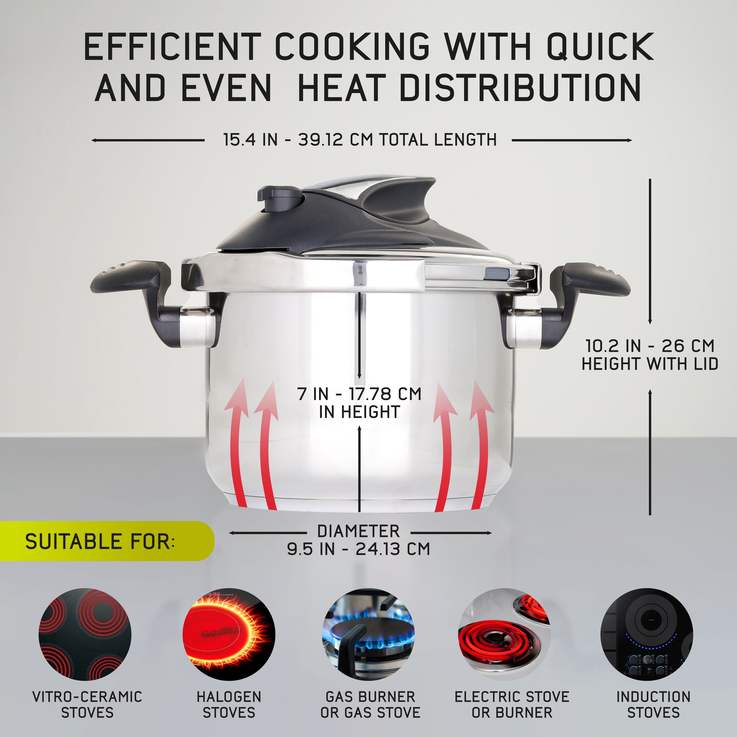 Large Capacity Stainless Steel Pressure Cookers Commercial Pressure Cooker 11litre Stove Top Induction Compatible Easy-Lock Lid Suitable for Large