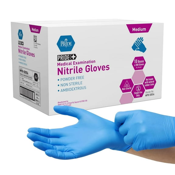 MEDPRIDE Nitrile Gloves Powder-Free Disposable Gloves – Blue, Medium, 2000-Pack, Durable Latex Free Non-Slip Hand Protection for Medical, Cleaning & Food Prep
