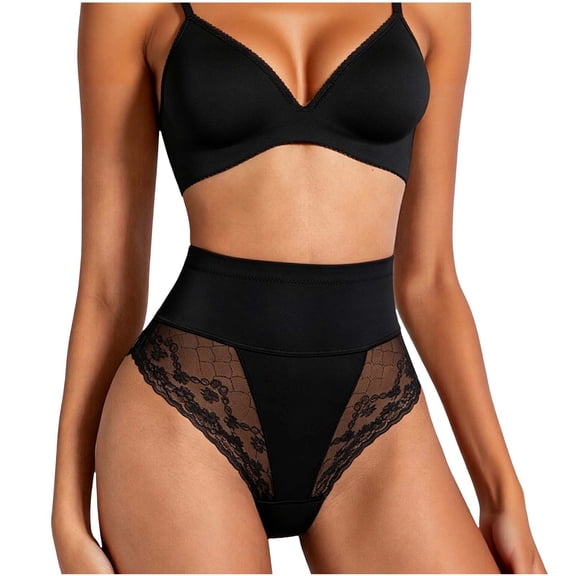 Yyeselk Women's Embroidered Lace and Satin Hi-cut Briefs High Elastic Mid Rise Breathable Underwear Black XXL