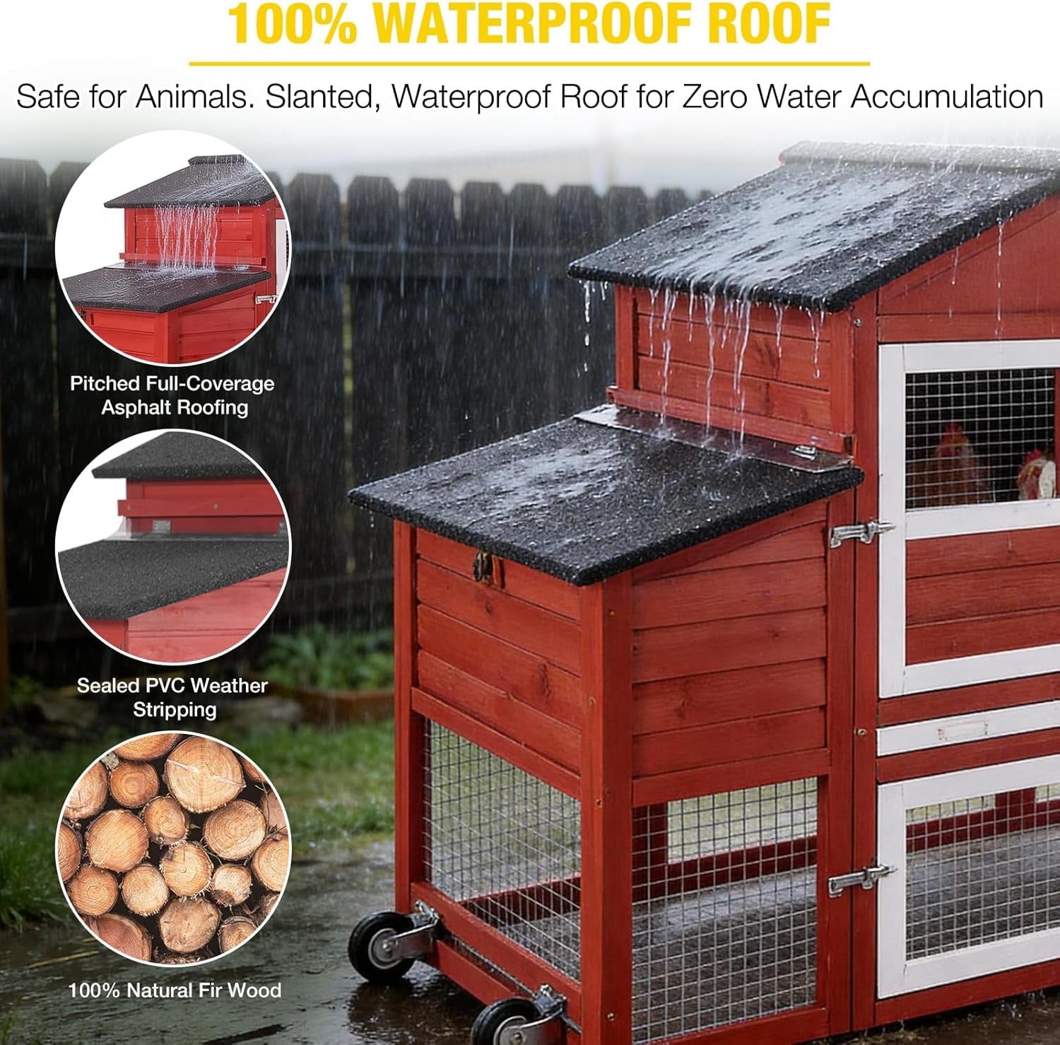 Aivituvin Large Chicken Coop with Wheels  82.4" L Outdoor Hen House with Run Nesting Box for 4-6 Chickens, Mobile Chicken House Portable Duck Coop Red