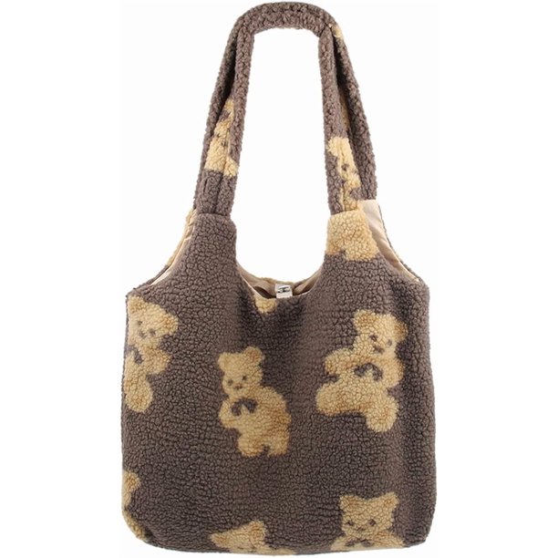 Bolsos lindos Freie Liebe para mujer, bolso de mano estético para niñas, bolso de hombro de peluche con osito de peluche, bolsos hobo