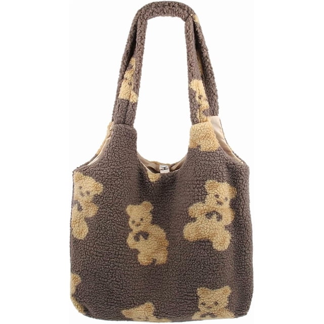 Bolsos lindos Freie Liebe para mujer, bolso de mano estético para niñas, bolso de hombro de peluche con osito de peluche, bolsos hobo