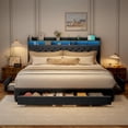 thumbnail image 6 of DEYGIA King Size Bed Frame with 3 Drawers, 2-Tier Storage Headbord, Bed Frame with Storage, LED Lights and Charging Station, Upholstered Platform Bed Frame, Wood Slats Support (Black, King), 6 of 8