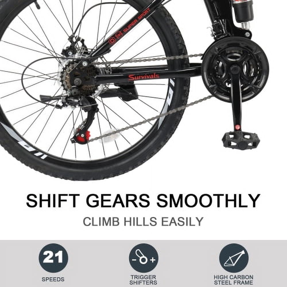 UBesGoo 24in Folding Mountain Bike Shimano 21-Speed, with Disc Brakes for Aldult, Men, Red&Black